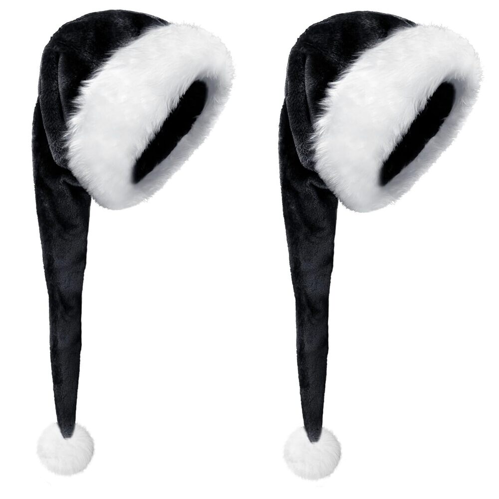 3740 2 Pcs Black Santa Hats 30Inch Long Christmas Hats Faux Fur Xmas Party